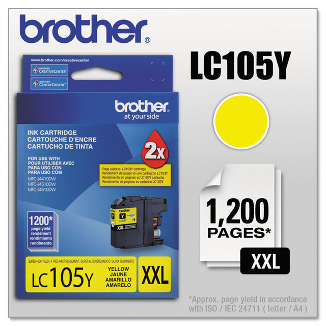 BROTHER INTL. CORP. LC105Y LC105Y Innobella Super High-Yield Ink, 1,200 Page-Yield, Yellow