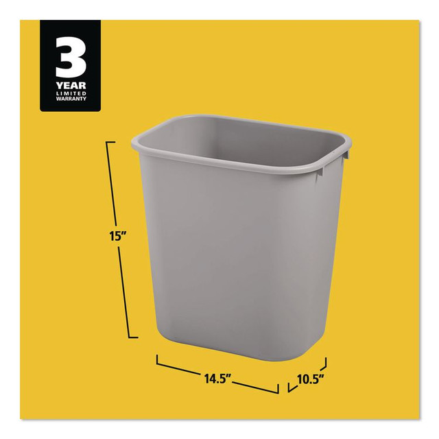 RUBBERMAID COMMERCIAL PROD. 295600GY Deskside Plastic Wastebasket, 7 gal, Plastic, Gray