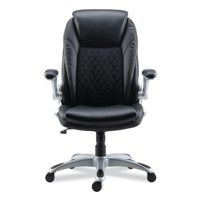 ALERA LT4249 Alera Leithen Bonded Leather Midback Chair, Supports Up to 275 lb, Black Seat/Back, Silver Base