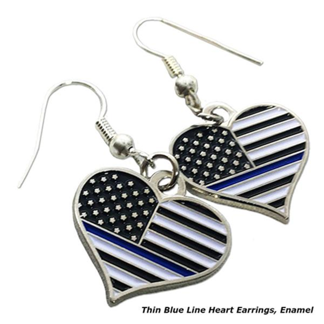 Thin Blue Line TBL-EAR-HEART-RHINE Thin Blue Line Heart Earrings, Rhinestone