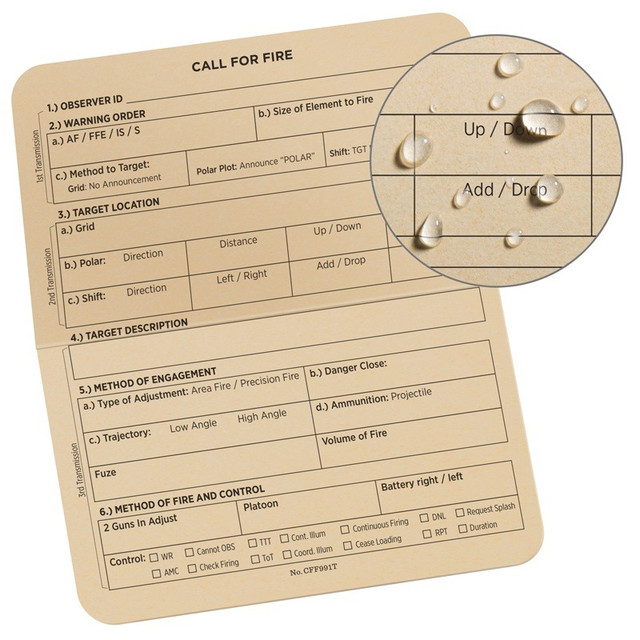 Rite in the Rain CFF991T Call for Fire Card