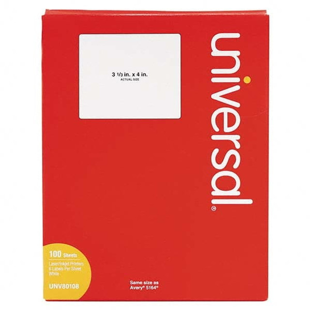 UNIVERSAL UNV80108 Label Maker Label: White, Paper, 4" OAL, 600 per Roll