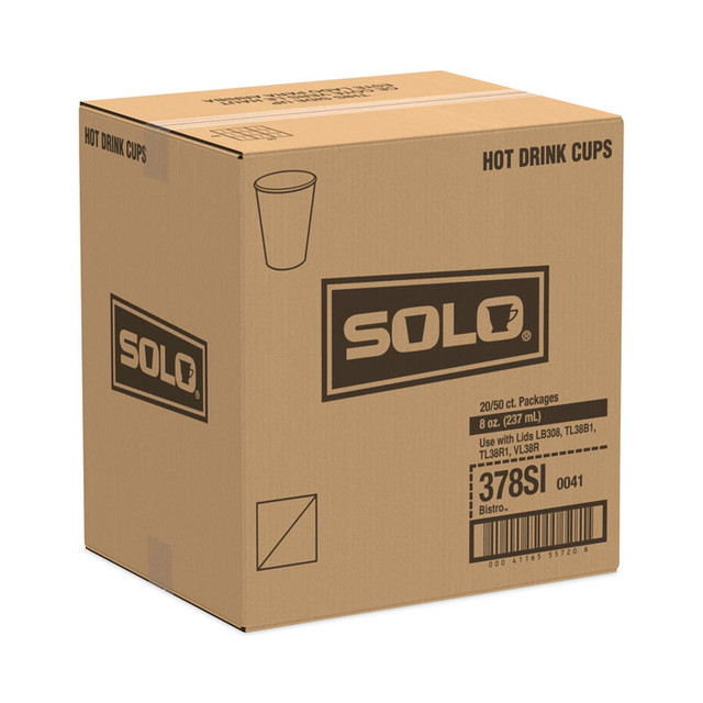 DART SOLO® 378SI Paper Hot Drink Cups in Bistro Design, 8 oz, Maroon, 50/Bag, 20 Bags/Carton
