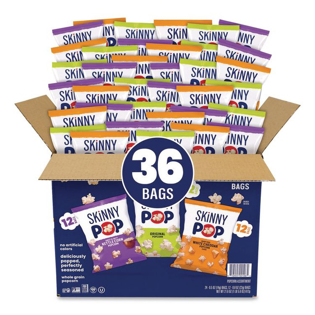 SKINNYPOP POPCORN 22001049 Popcorn Variety Snack Pack, 0.5 oz Bag, 36 Bags/Carton
