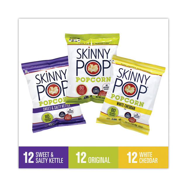SKINNYPOP POPCORN 22001049 Popcorn Variety Snack Pack, 0.5 oz Bag, 36 Bags/Carton