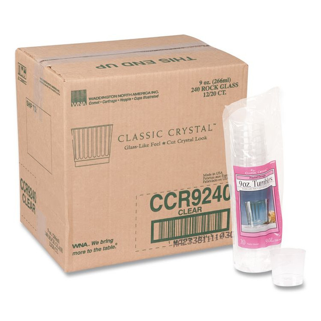WNA, INC. CCR9240 Classic Crystal Plastic Tumblers, 9 oz, Clear, Fluted, Rocks Squat, 20/Pack, 12 Packs/Carton