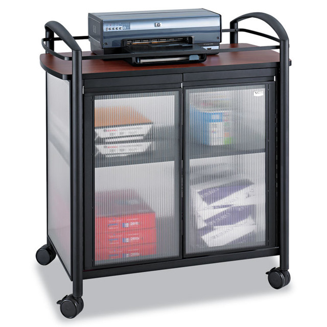 SAFCO PRODUCTS 8966BL Impromptu Refreshment Cart/Machine Stand, Engineered Wood, 3 Shelf, 34 x 21.25 x 36.5, Cherry/Black