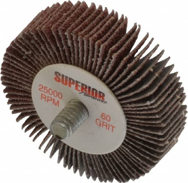 Superior Abrasives A018939 Mounted Flap Wheel: 2" Dia, 1/2" Face Width, 60 Grit, Aluminum Oxide