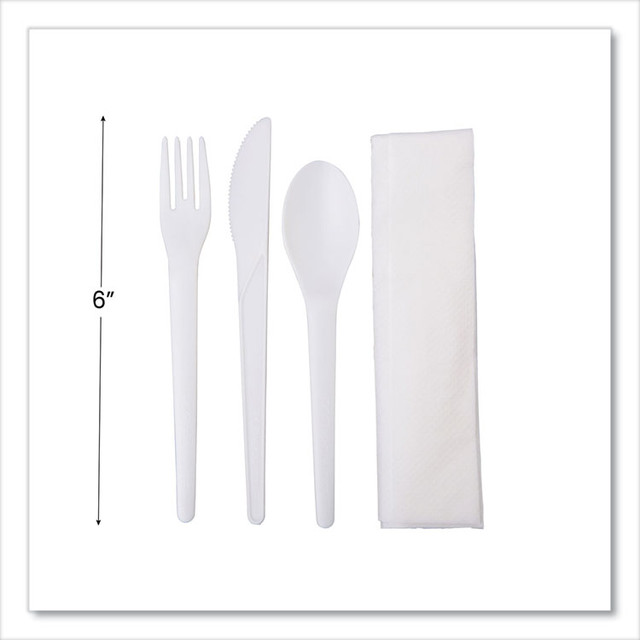 ECO-PRODUCTS,INC. EP-S015 Plantware Compostable Cutlery Kit, Knife/Fork/Spoon/Napkin, 6", Pearl White, 250 Kits/Carton