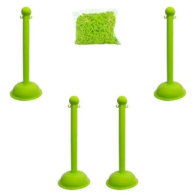 Mr. Chain 71314-4 Stanchion & Chain Kit: Plastic, Safety Green, 30' Long, 2" Wide