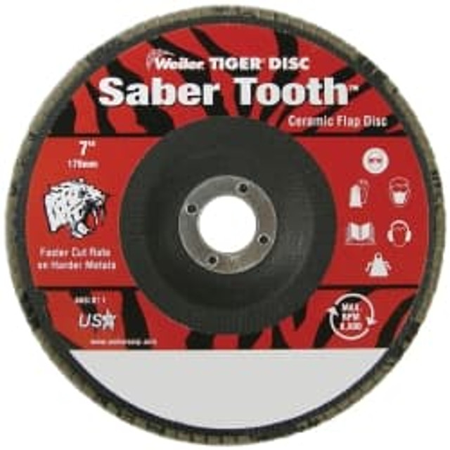 Weiler 50109 Flap Disc: 7/8" Hole, 40 Grit, Ceramic, Type 29