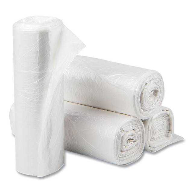 INTEGRATED BAGGING SYSTEMS Inteplast Group EC242406N High-Density Commercial Can Liners, 10 gal, 6 mic, 24" x 24", Natural, Perforated Roll, 50 Bags/Roll, 20 Rolls/Carton