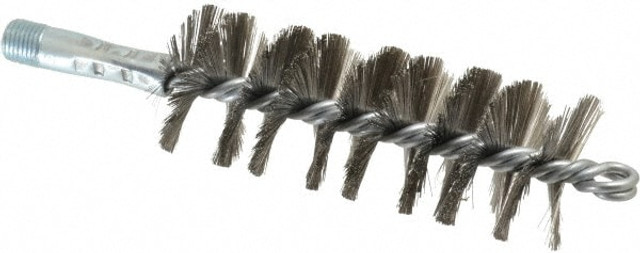 Schaefer Brush 43542 Double Stem & Double/Single Spiral Tube Brush: 1-3/4" Dia, 7-1/4" OAL, Stainless Steel Bristles