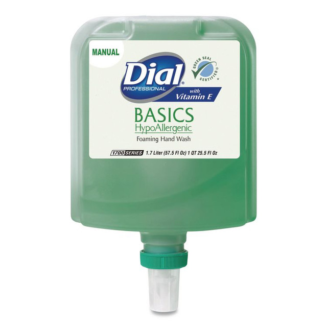 DIAL PROFESSIONAL 32499 Basics Hypoallergenic Foaming Hand Wash Refill for 1700 Dispenser, with Vitamin E, Honeysuckle Scent, 1.7 L, 3/Carton