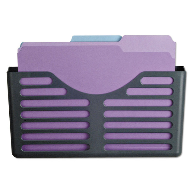 UNIVERSAL OFFICE PRODUCTS 08162 Recycled Plastic Cubicle Single File Pocket, Cubicle Pins Mount, 13.5 x 3 x 7, Charcoal