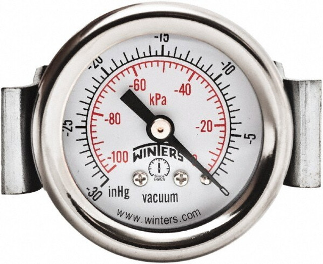 Winters PEU1399UC Pressure Gauge: 1-1/2" Dial, 1/8" Thread, NPT, U-Clamp Panel & Center Back Mount