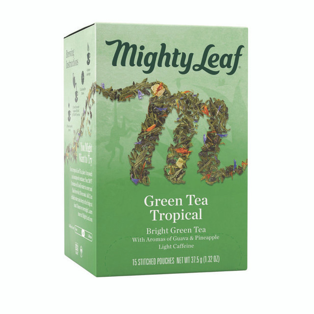 MIGHTY LEAF TEA CO 510138 Whole Leaf Tea Pouches, Green Tea Tropical, 15/Box