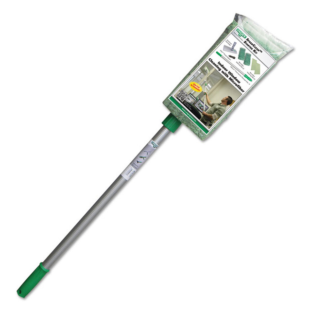 UNGER WNK01 SpeedClean Window Cleaning Kit, Aluminum, 72" Extension Pole, 8" Pad Holder, Silver/Green