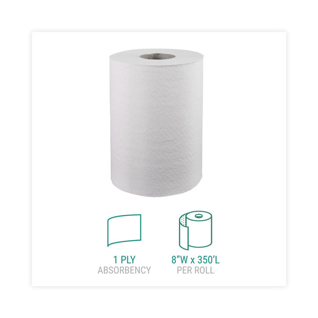 WINDSOFT 109B Hardwound Roll Towels, 1-Ply, 8" x 350 ft, White, 12 Rolls/Carton