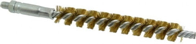 Schaefer Brush 93613 Double Stem/Single Spiral Tube Brush: 9/16" Dia, 6-1/4" OAL, Brass Bristles