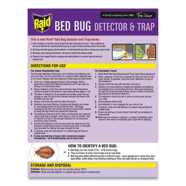 SC JOHNSON Raid® 674798 Bed Bug Detector and Trap, 0.19 lb Trap, 8 Traps/Box, 6/Carton