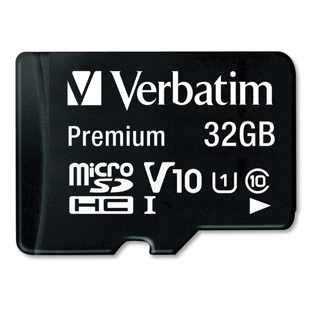 VERBATIM CORPORATION 44083 32GB Premium microSDHC Memory Card with Adapter, UHS-I V10 U1 Class 10, Up to 90MB/s Read Speed