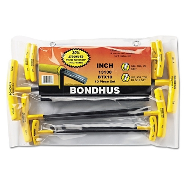 Bondhus® 13138 Balldriver T-Handle Hex Key Sets, Hex Ball Tip, Inch