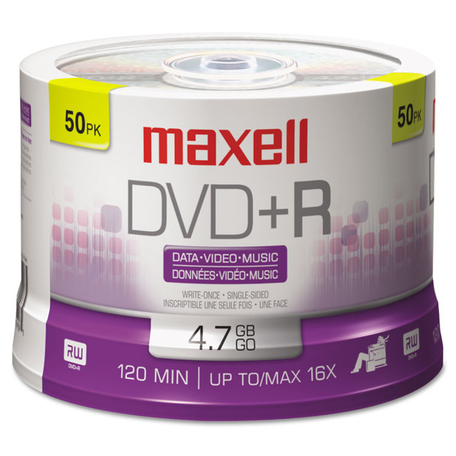 MAXELL CORP. OF AMERICA 639013 DVD+R High-Speed Recordable Disc, 4.7 GB, 16x, Spindle, Silver, 50/Pack