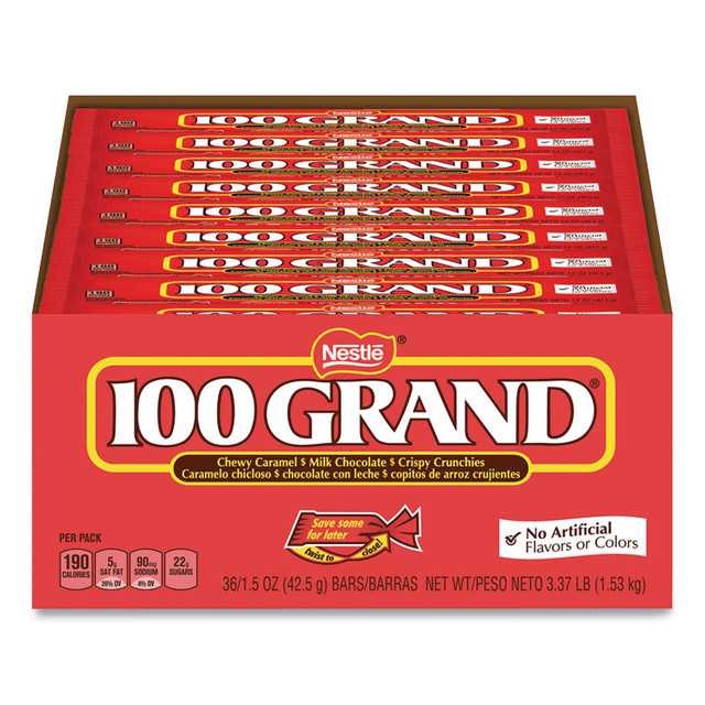 NESTLE 100 GRAND® 20900160 Chocolate Candy Bars, Full Size, 1.5 oz, 36/Carton