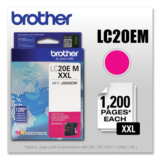 BROTHER INTL. CORP. LC20EM LC20EM INKvestment Super High-Yield Ink, 1,200 Page-Yield, Magenta