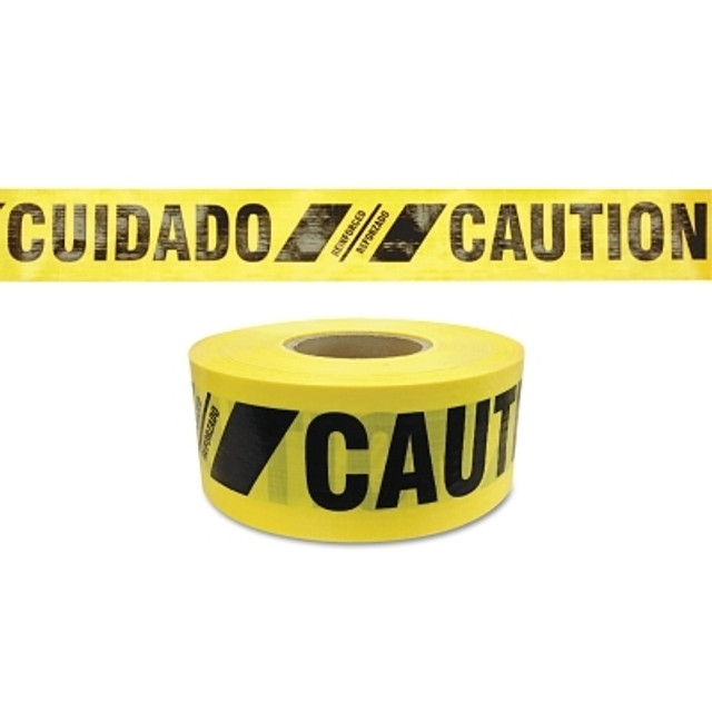 Presco SBR35XY13 Reinforced Barricade Tape, 3 in x 500 ft, Caution/Cuidado, Yellow