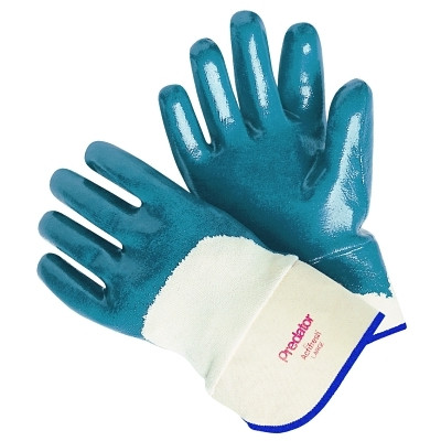 MCR Safety Predator® Nitrile Coated Gloves, Large, Blue, Smooth, Palm/Knuckle, Canvas Cuff
