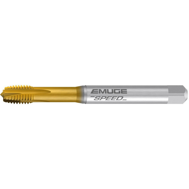 Emuge B3208F01.0050 Spiral Point Tap: M5x0.8 Metric, 3 Flutes, Plug Chamfer, 6HX Class of Fit, High-Speed Steel-E-PM, TiN-70 Coated