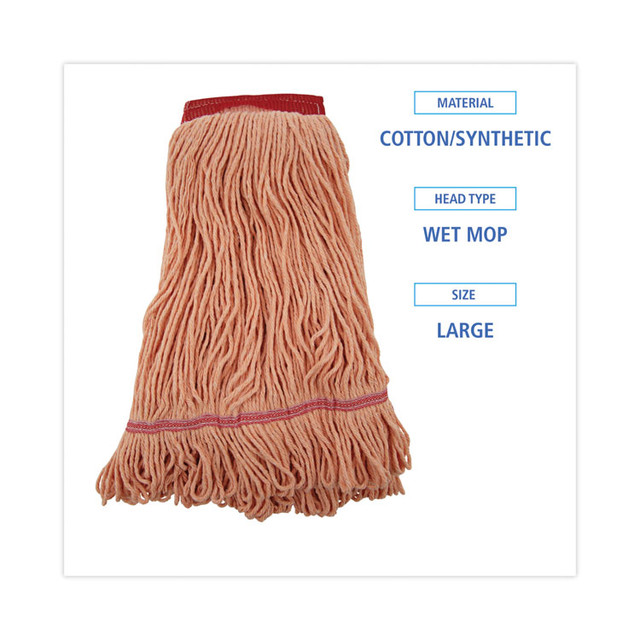 BOARDWALK 503OR Super Loop Wet Mop Head, Cotton/Synthetic Fiber, 5" Headband, Large Size, Orange, 12/Carton