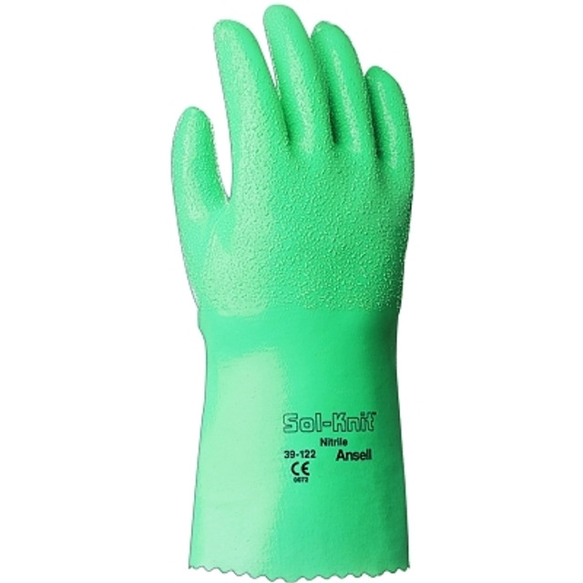 Ansell AlphaTec® 39-122 12 in Reinforced Nitrile Gloves, Gauntlet Cuff, Interlock Knit Cotton Lined, Size 8, Green