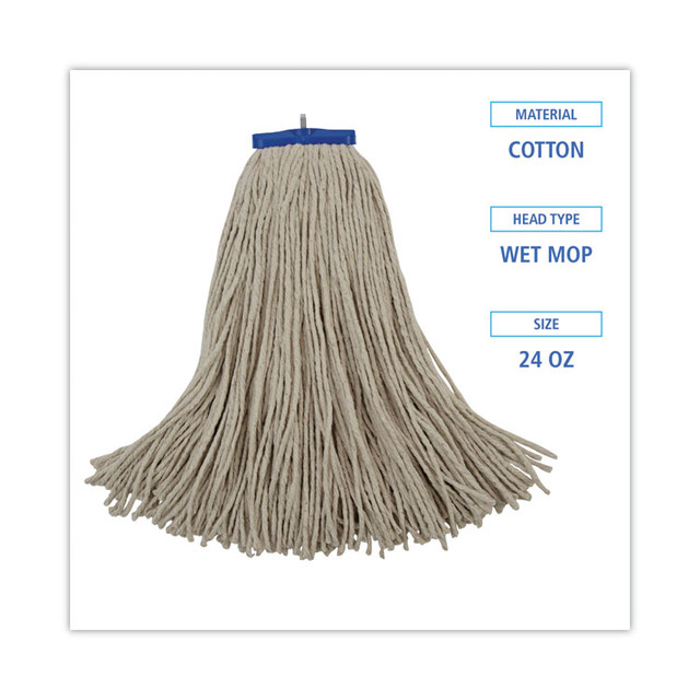BOARDWALK 724CEA Cut-End Lie-Flat Wet Mop Head, Cotton, 24 oz, White