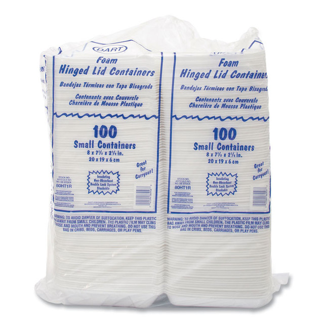 DART 80HT1R Foam Hinged Lid Containers, 7.5 x 8 x 2.2, White, 200/Carton