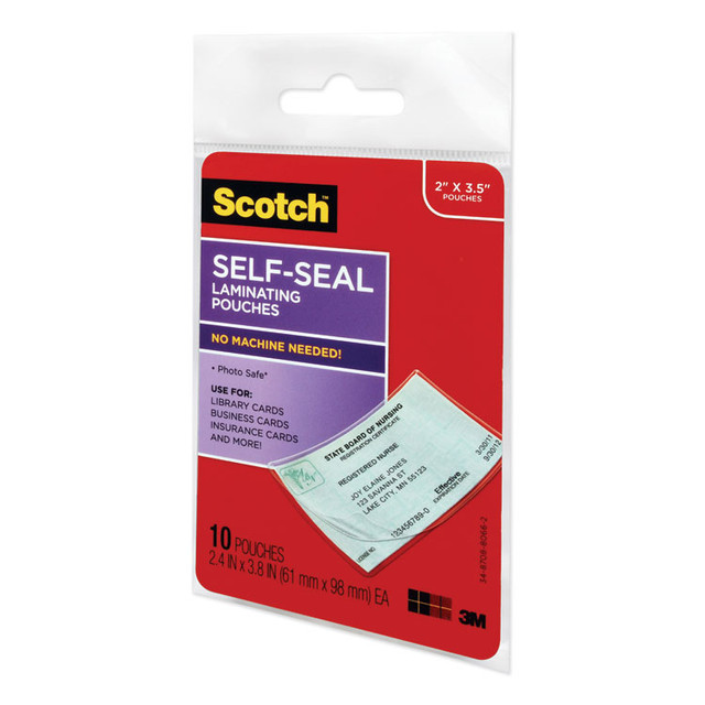 3M/COMMERCIAL TAPE DIV. Scotch™ LS85110G Self-Sealing Laminating Pouches, 9 mil, 3.8" x 2.4", Gloss Clear, 10/Pack