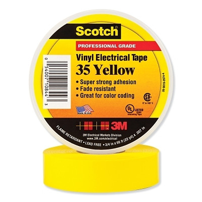 3M™ Scotch® Vinyl Electrical Color Coding Tape, 35, 3/4 in W x 66 ft L, Yellow