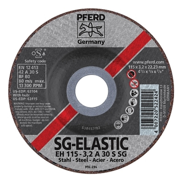 Pferd Type 27 Premium Performance SG Depressed Center Cut-Off Wheel, 4-1/2 in Diameter, 1/8 in Thick, 46 Grit, Alum Oxide Pferd Type 27 Premium Performance SG Depressed Center Cut-Off Wheel, 4-1/2 in Diameter, 1/8 in Thick, 46 Grit, Alum Oxide