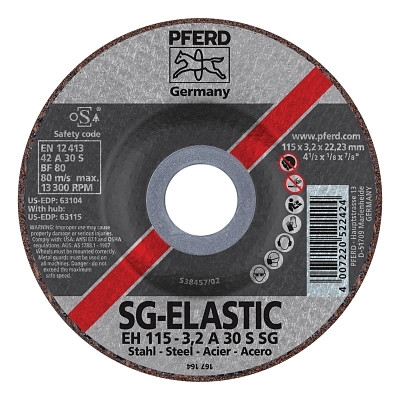 Pferd Type 27 Premium Performance SG Depressed Center Cut-Off Wheel, 4-1/2 in Diameter, 1/8 in Thick, 46 Grit, Alum Oxide