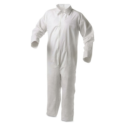 Ansell KleenGuard™ A35 Economy Liquid and Particle Protection Coveralls, Zipper Front/Open Wrists/Ankles, White, Lrg