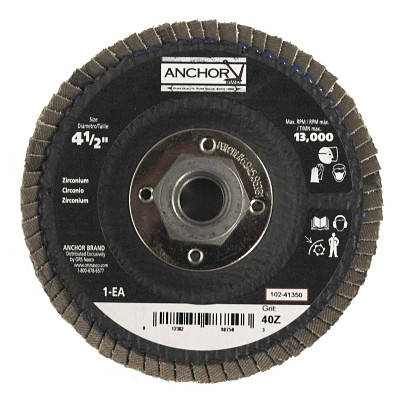 ORS Nasco Anchor Brand Abrasive Flap Disc, 4-1/2 in, 40 Grit, 5/8 in - 11 Arbor, 13,000 rpm, Angled