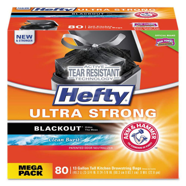 Hefty PCTE88352 Household Trash Bags: 13 gal, 0.9 mil, 80 Pack