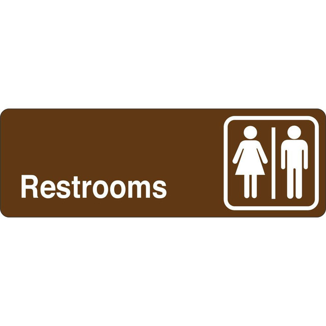 United Visual Products UVOS1011-BRN Facility Sign: Rectangle, "Restrooms"