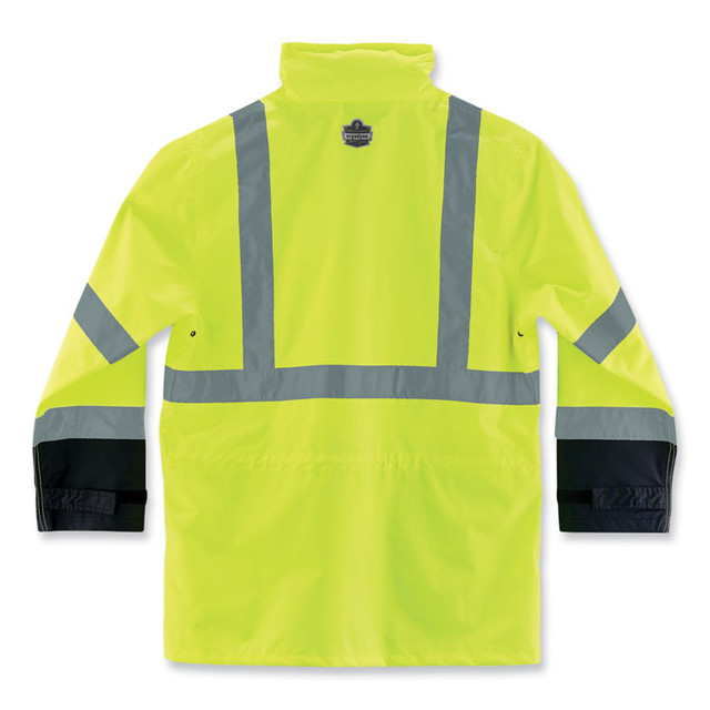 TENACIOUS HOLDINGS, INC. ergodyne® 25324 GloWear 8365BK Class 3 Hi-Vis Rain Jacket Black Bottom, Large, Lime