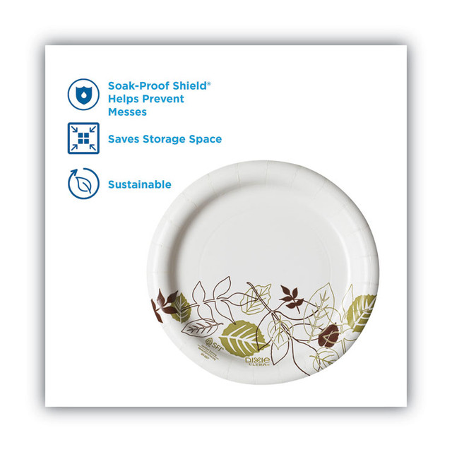 GEORGIA PACIFIC Dixie® UX7WSPK Pathways Soak-Proof Shield Mediumweight Paper Plates, WiseSize, 6.87" dia, Green/Burgundy, 125/Pack