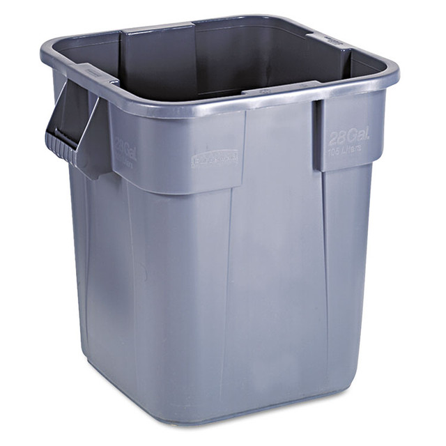 RUBBERMAID COMMERCIAL PROD. 352600GY Square Brute Container, 28 gal, Polyethylene, Gray