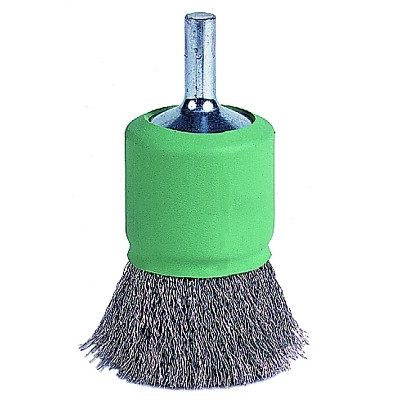 Weiler® Coated Cup Crimped Wire End Brush, Stainless Steel, 1 in dia x 0.006 in Wire, 22000 RPM