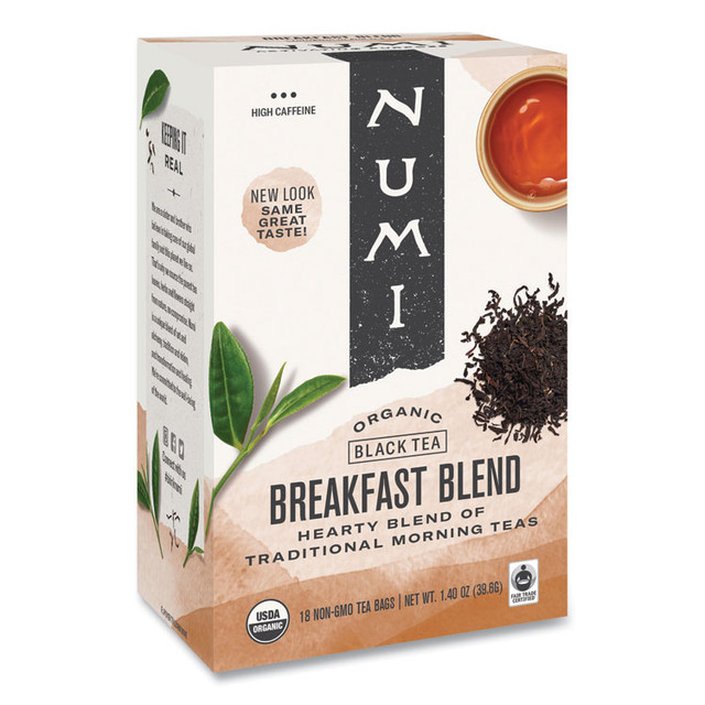 NUMI 10220 Organic Teas and Teasans, 1.4 oz, Breakfast Blend, 18/Box